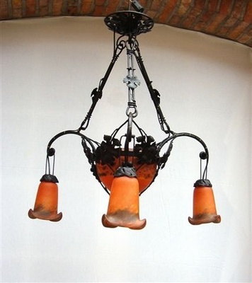 Art Nouveau lampadario vi Vigne cono 20 arancione